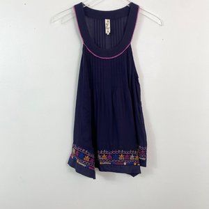 Anthropologie Floreat Womens Embroidered Handkerchief Purple Top SIze 2